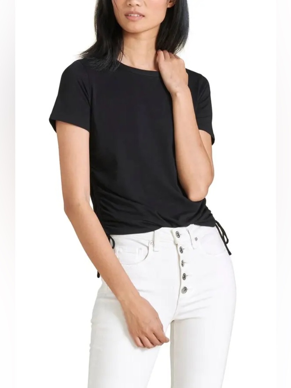 Veronica Beard Black Short-Sleeve Side-Tie Tee